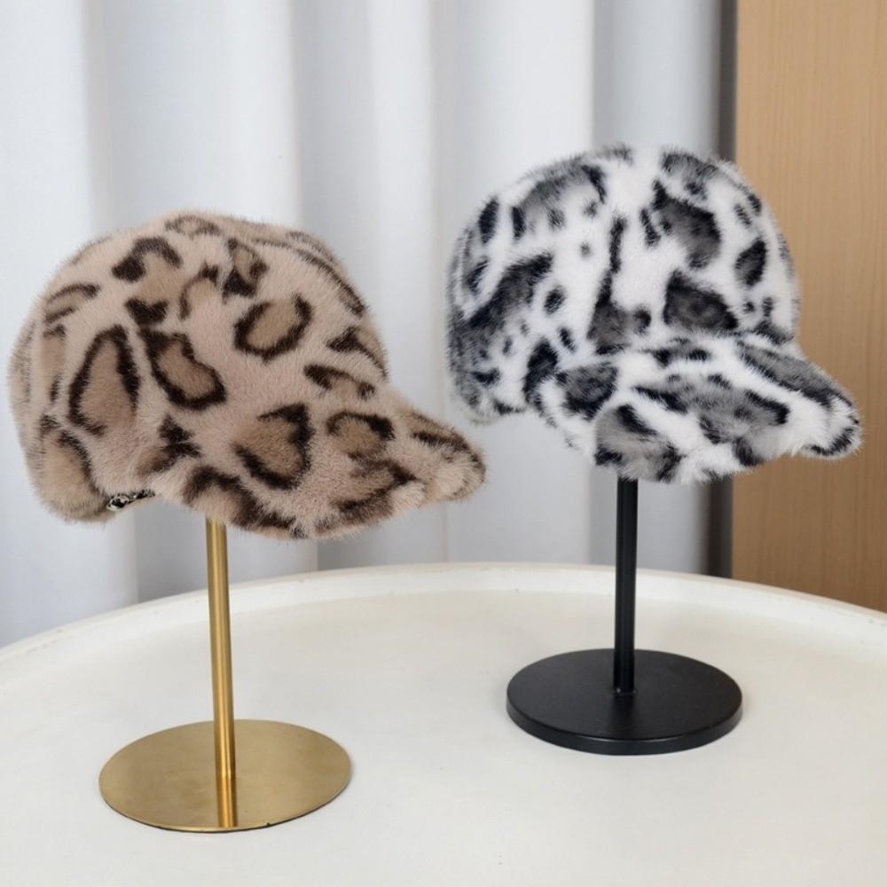 Thick Lining Faux Mink Cap Leopard Print Plush Hat New Baseball Cap Autumn Wear