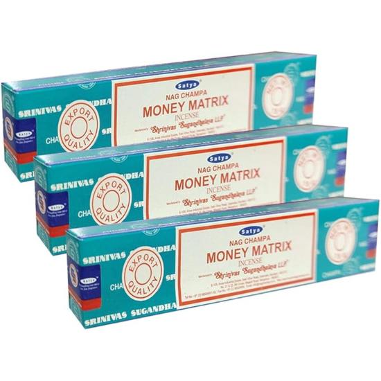 Ароматические палочки Satya Nag Champa Money Matrix Agarbatti 45 граммов в коробке | 3 упаковки по 15 граммов в коробке | Экспортное качество
