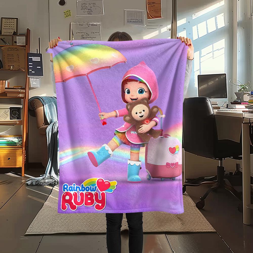 1Pc Rainbow Ruby Print Flannel Blanket, High quality Comfortable for All Seasons, Home Decor, Warmth and Comfort, Perfect for Christmas Gifts