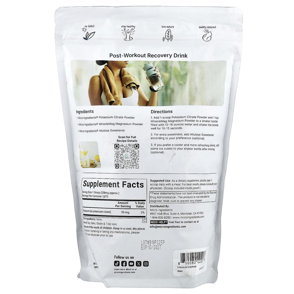 Micro Ingredients Цитрат калия, 1 кг (2,2 фунта)