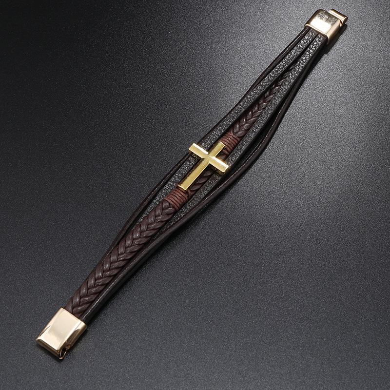 Многоцветный крест мужской PU кожаный плетеный магнитный браслет с пряжкой ювелирные изделия подарок