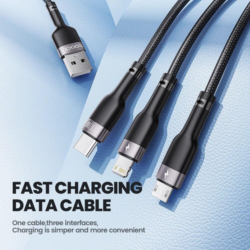 Toocki 3-в-1 USB-кабель 6A 100 Вт Micro USB Type C Зарядный кабель Для 14 13 12 Huawei Honor 13 ViVo Oppo Дата-кабель