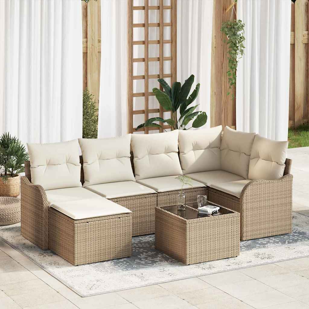 Garden Sofa Set Beige Poly Rattan