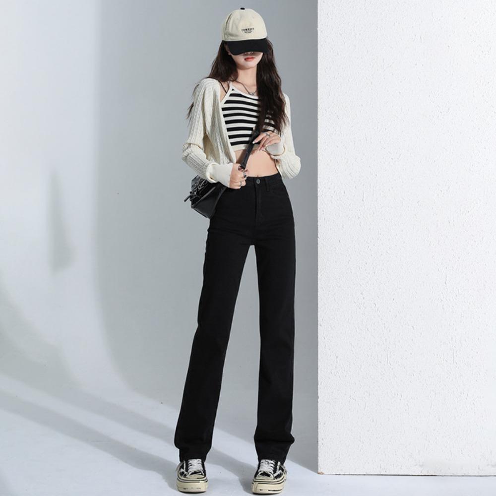 Trendy Straight Jeans Women's Spring and Autumn New High Waist High and Thin Loose Drape Floor Jeans