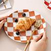 Geometric Checkerboard Pattern Ceramic Plate Salad Plate Dessert Cake Plate Steak Plates Molecular Cuisine Creative Tableware