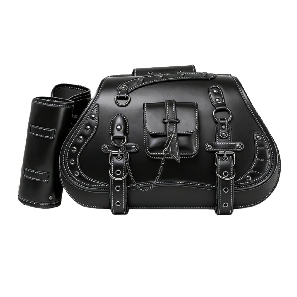 2Pcs Universal Motorcycle Retro Tool Bag PU Leather Saddlebag Motorcycle Saddlebag Side Bag Punk Style Moto Bag Multifunctional