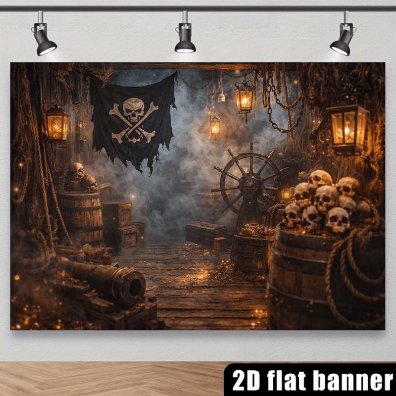 2D flat background cloth (only the background cloth), skeleton pirate ship cabin background cloth, skeleton bannerzyc