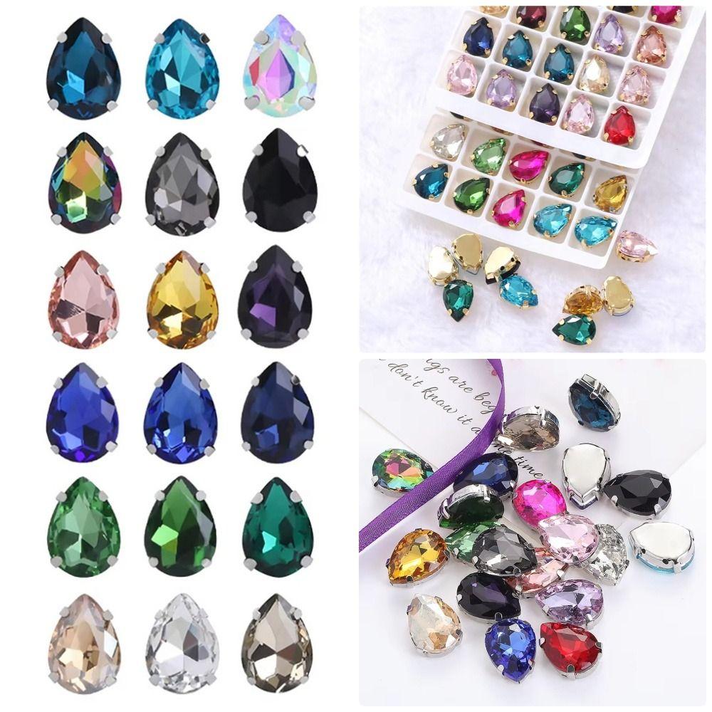 50Pcs/Pack Teardrop Shape Glitter Sewing Rhinestones Diamond Beads Ornament For Needlework