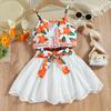Children's Fashion Set Summer Girls Casual Printed Lace Halter Hollowed-out Cotton Dress Two-piece Set