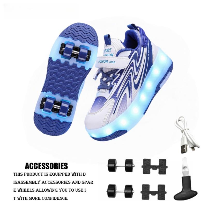 Новые светодиодные роликовые коньки для детей, унисекс, перезаряжаемые, двухколесные, съемные, для подросткового развлечения, повседневные роликовые коньки