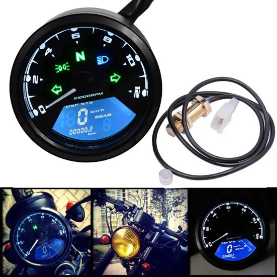 LCD Digital Odometer Speedometer Gear Indicator Motorcycle Scooter Tachometer