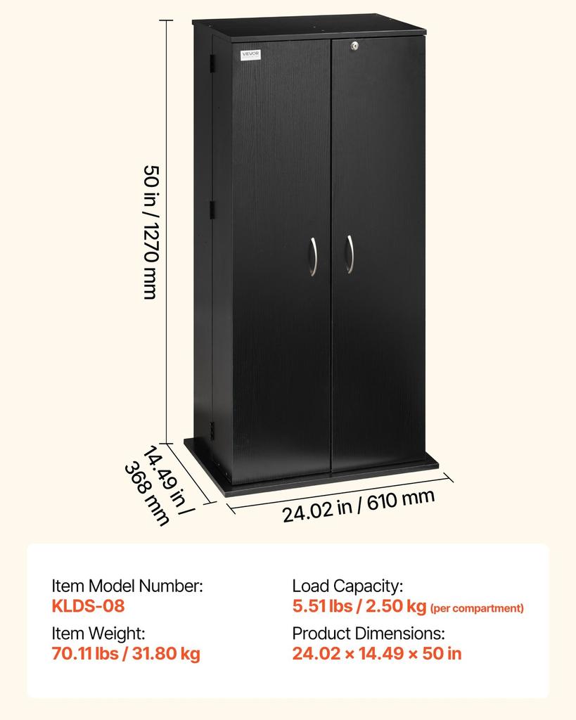 Media Storage Cabinet, 6-Tier DVD Shelf Organizer, 610 x 368 x 1270 mm Multimedia Storage Organizer for CDs, DVDs, Books, Games, CD Shelf for Living