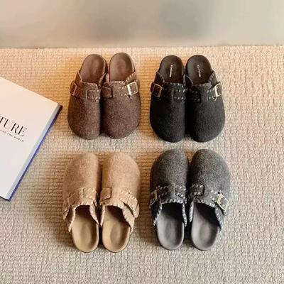 Мягкая шерсть~ кожаные полушлепанцы на толстой подошве женские новые осенне-зимние для улицы бархатные на одном ходу с закрытым мыском Мао Мао Бокен обувь
