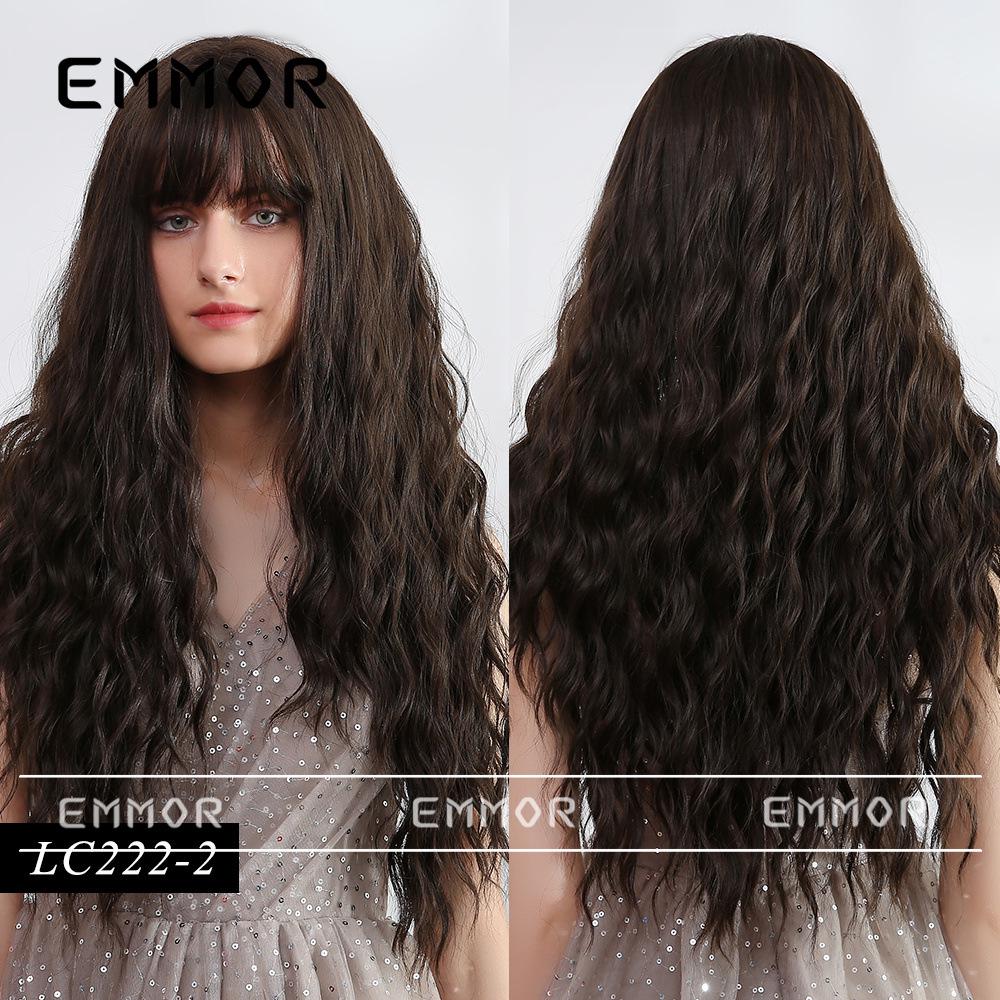 Женский парик на всю голову: Европейско-американский стиль, Длинные волнистые локоны, Челка с воздухом, Доступны различные цвета и стили.