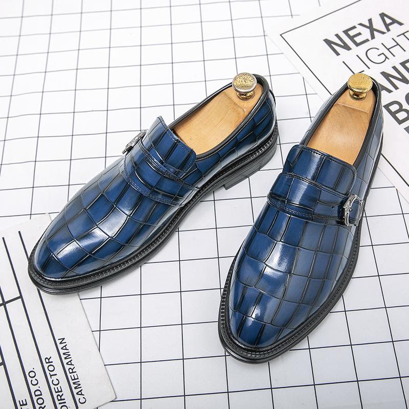 Fashion Luxury Brand Men Shoes Loafer Shoes Men Casual Leather Side Metal Buckle Shoes Mens Dress Shoes Black and Blue Platform Shoes