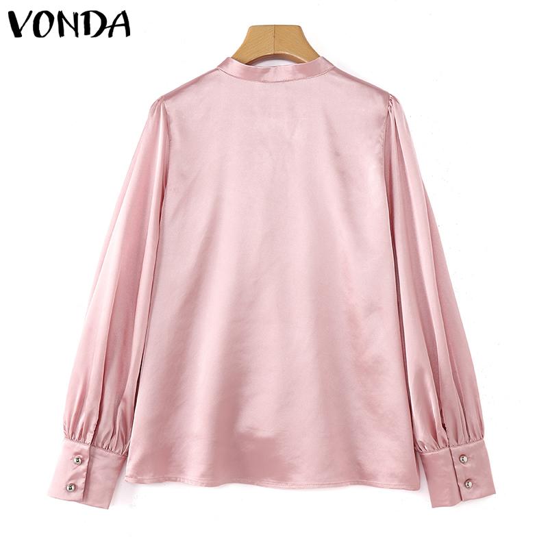 VONDA Женские блузки из гладкого атласа с оборками и завязкой на шее с длинным рукавом