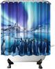 Пингвин Занавеска для душа Синяя Занавеска для ванной Полярное животное Аврора Занавеска для ванной Водонепроницаемая Полиэстеровая ткань с крючком