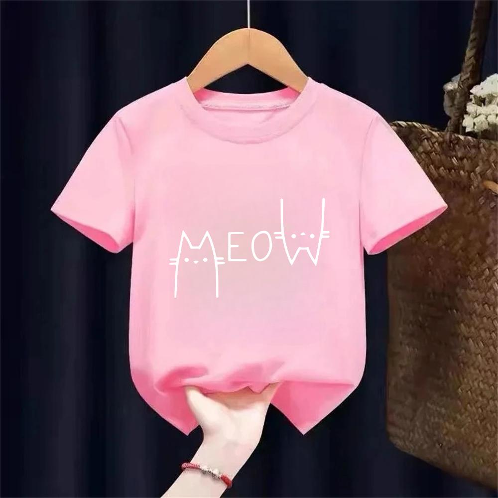 Cute Funny Cat Graphic Print Children Summer Cartoon Fashion Casual Tops for Girls Boys O-Neck Short Sleeve T-shirts