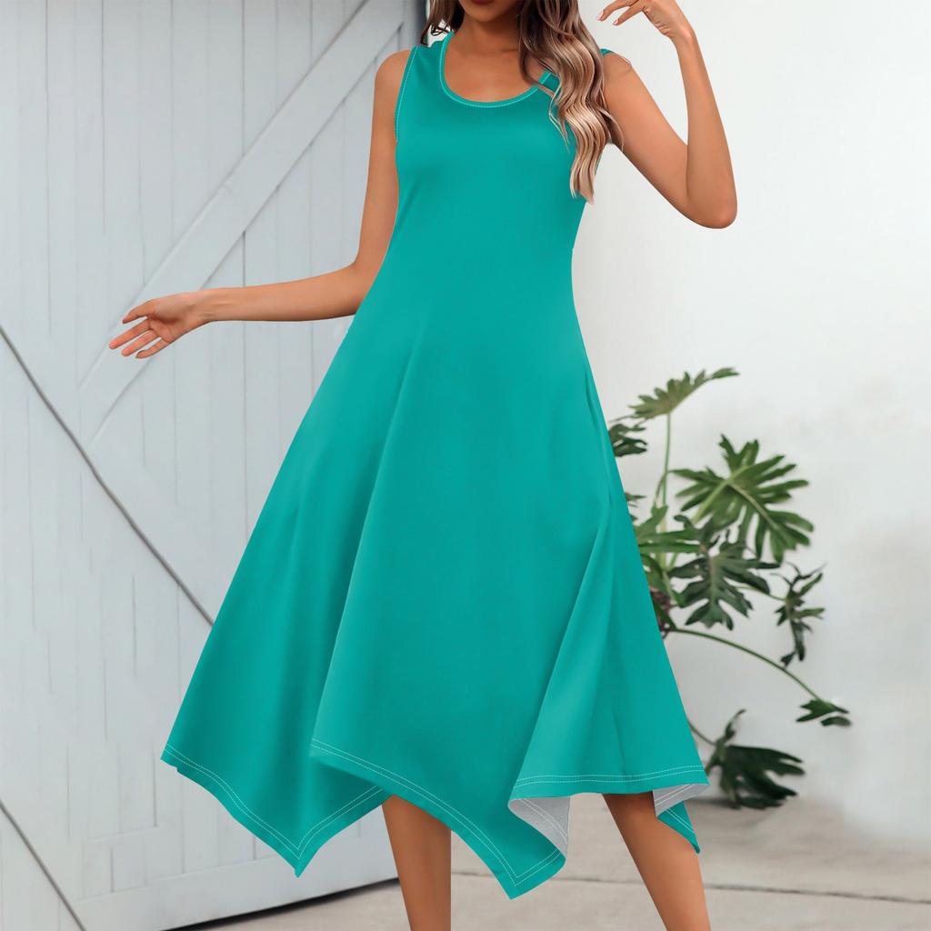 Женское повседневное модное платье миди без рукавов с круглым вырезом и нерегулярным подолом