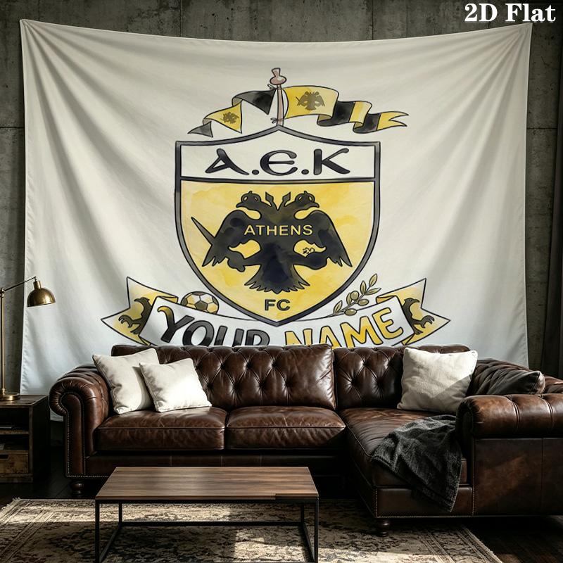 Custom Name AEK Athens Printed Tapestry – Wall Hanging for Bedrooms, Dorms, and Home Decor
