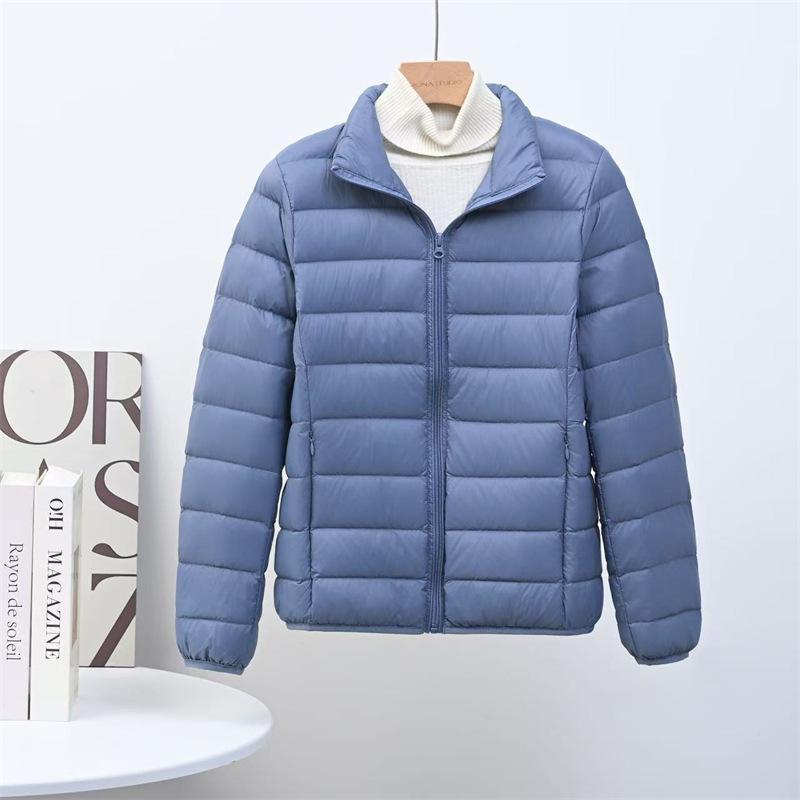 Autumn and winter new down jackets for women's light and thin stand-up collars, short styles, fattened and enlarged size white duck down.