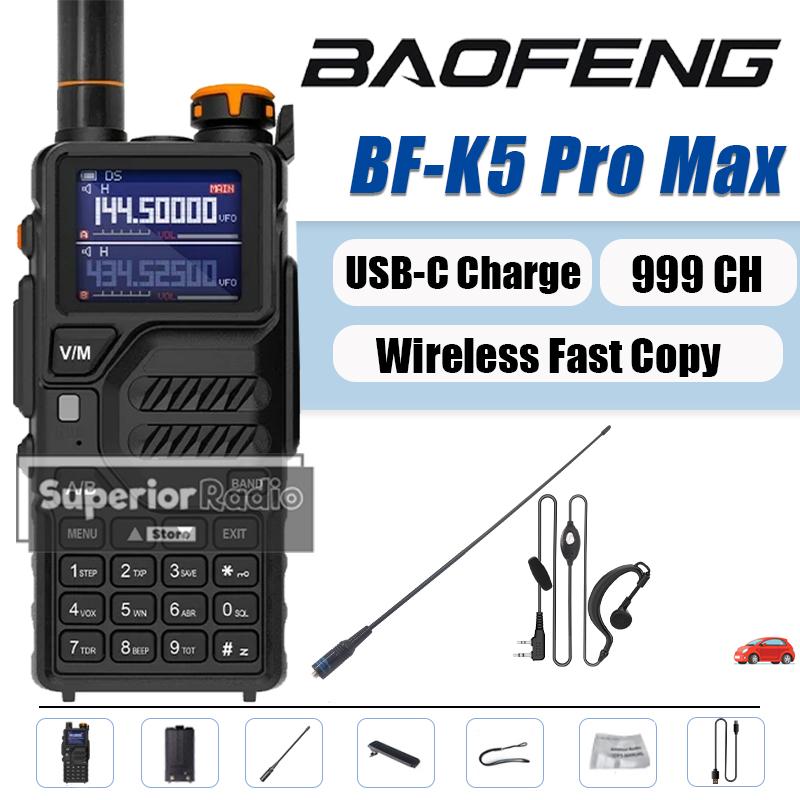 Baofeng BF-K5 Pro Max Walkie Talkie High Capacity Multi-Band AM FM Noise Reduction NOAA Long Range 999 Channels BF-K5 Plus Radio