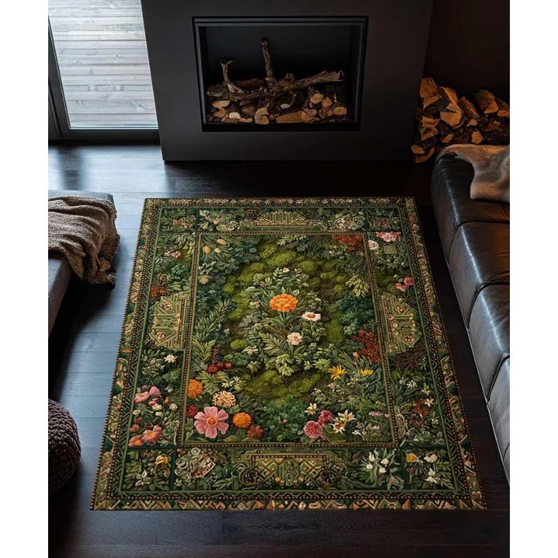 Green Flowers Rug Colorful Boho Decor Living Room Bedroom Rug Home Decoration Retro Carpet