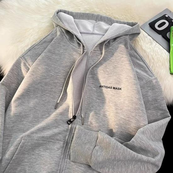 Мужская толстовка с капюшоном на молнии с завязками на осень и зиму, свободная верхняя одежда с