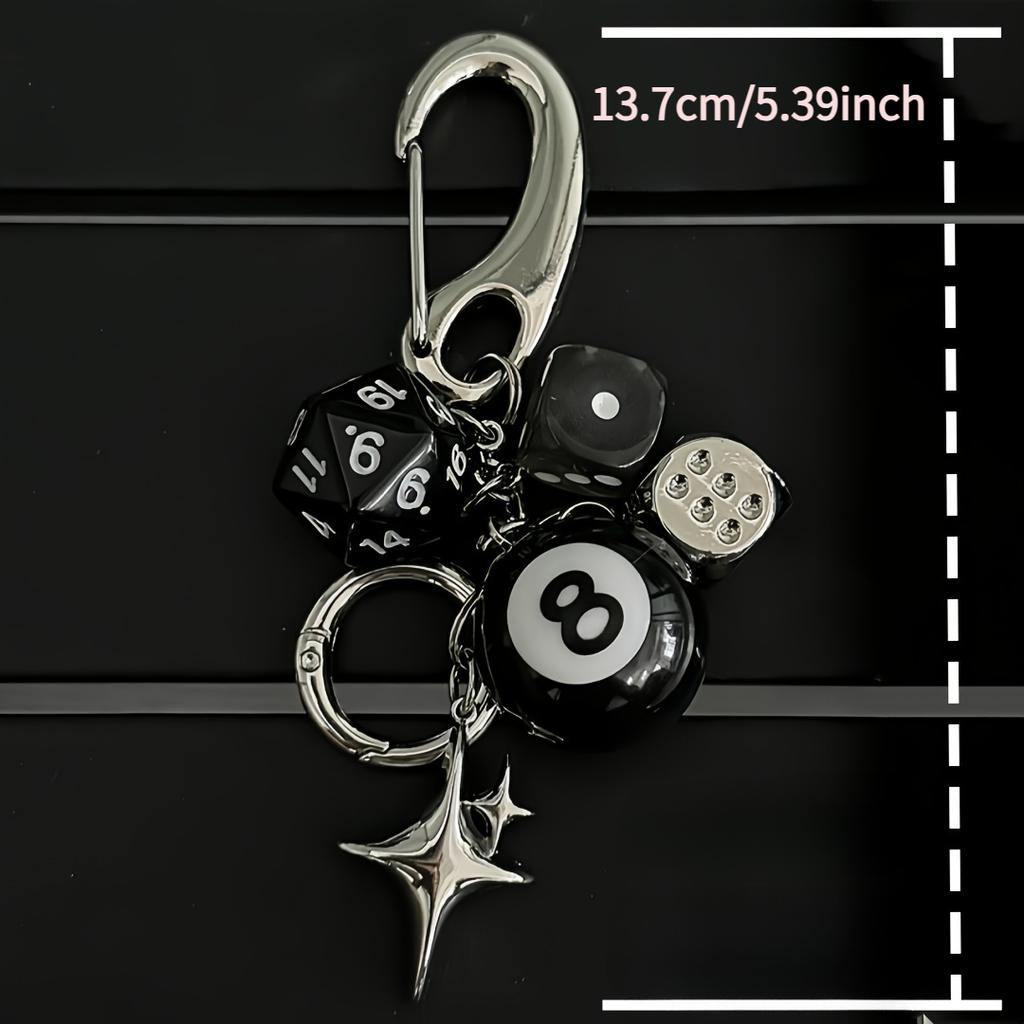 Кулон в виде игральных костей в форме звезды, черного шара №8, ручная работа, смола, с карабином-лобстером, на День святого Валентина, брелок для ключей от машины, украшение для сумки