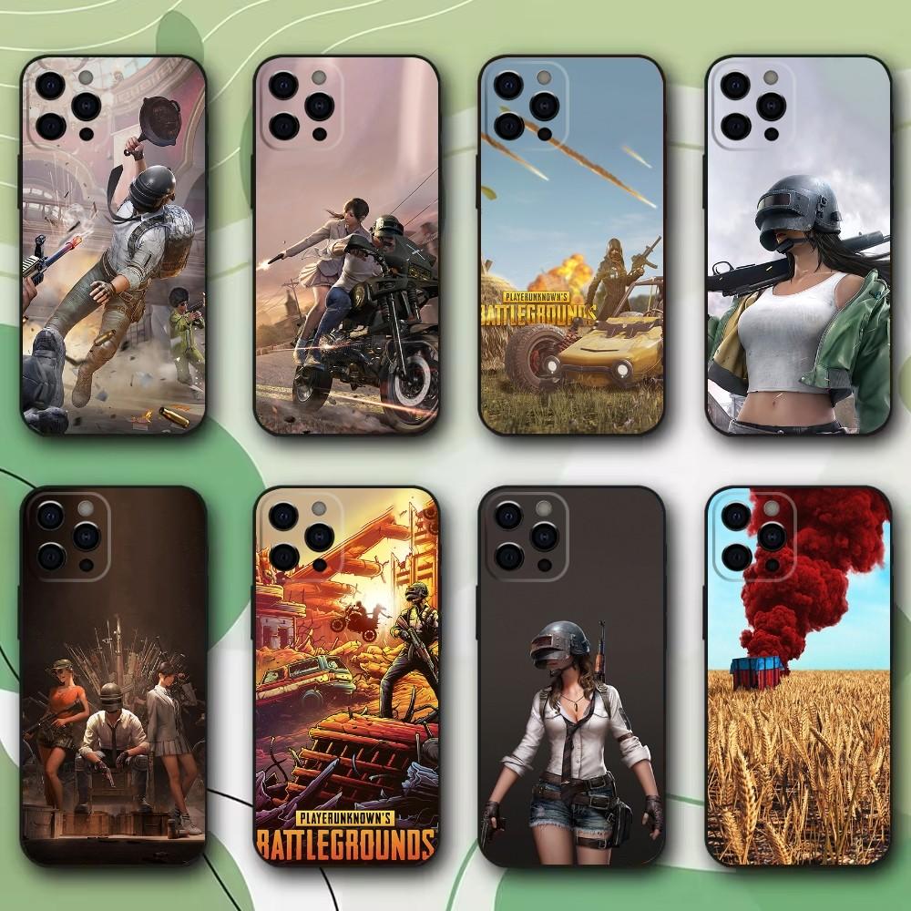 Игровой чехол P-PUBG для телефона iPhone 16,15,14,13,12,11,Pro,X,XS,Max,XR,Plus,Mini, Мягкий черный чехол