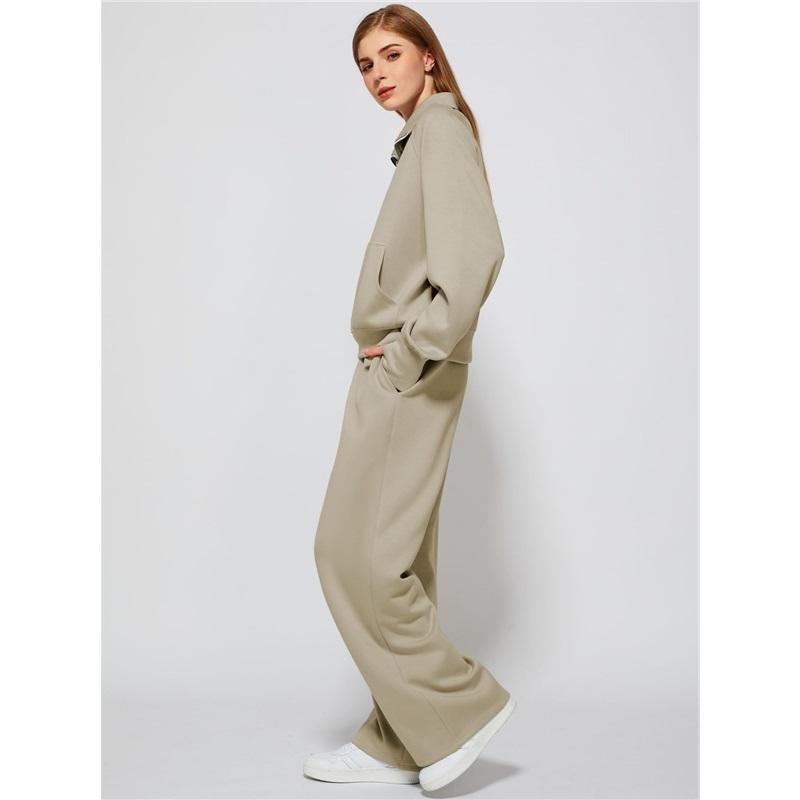 Европа Америка И Соединенные Штаты Женский Костюм из Двух Предметов Оверсайз Толстовка на Молнии Широкие Спортивные Штаны Повседневный Костюм