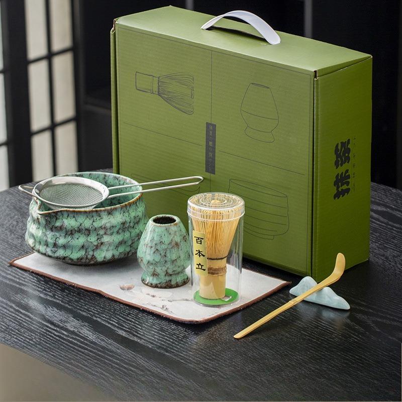 Набор из 7 предметов: керамический венчик для чая, блендер, кисточка для матча, градиентная чаша для матча, чайный набор, подставка, чайные чаши, чайные чашки, подарки