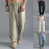 New Youth Male Solid Colour Cotton Linen Drawstring Loose Casual Trousers