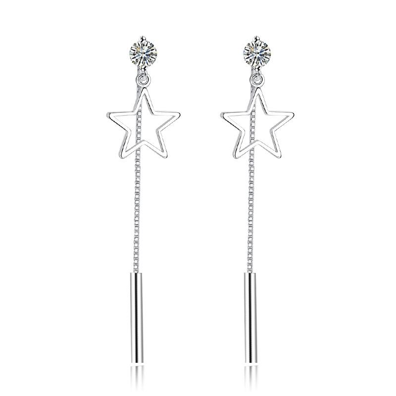 Tassel Exaggerated Earline Medium and Long Ear Jewelry, Sweet Temperament Silver-plated Personalized Pentagram Earrings.