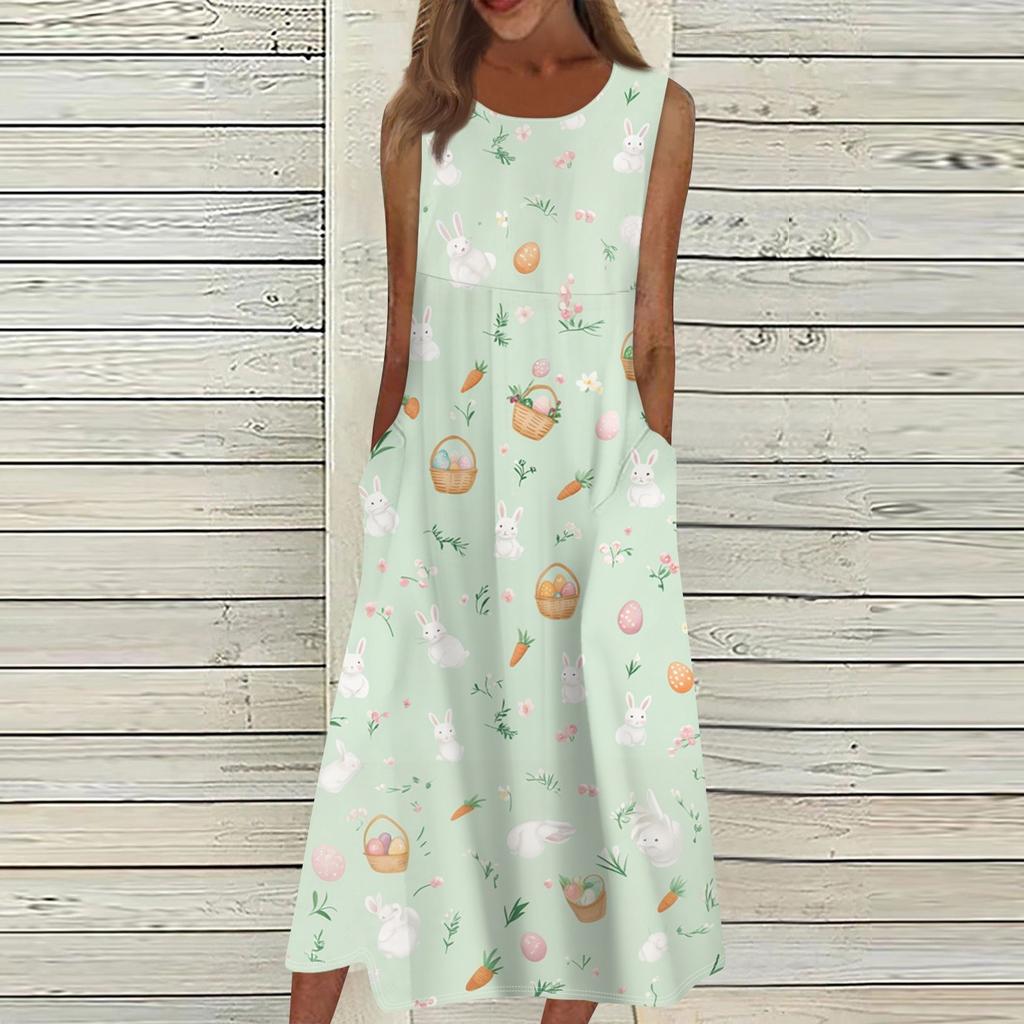 Жен. Повседневные платья с принтом Круглый вырез Классический Классический На открытом воздухе Повседневные Без рукавов Свободные платья