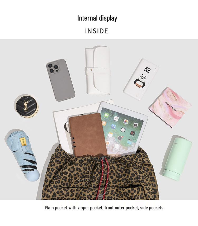 Модный ретро-рюкзак из парусины с леопардовым принтом и завязками, 2025 год - большая вместимость