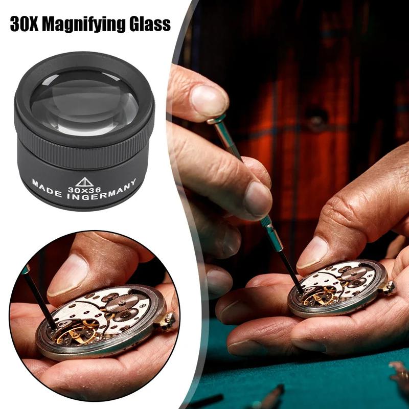 30X 36mm Magnifying Glass K9 Optical Lens Handheld Loupe for Watch Coin Stamp Jewelry Inspection