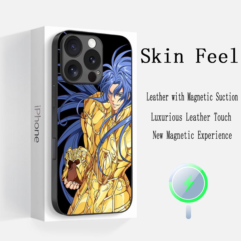 Classic saint seiya cool anime design Phone Case For iPhone 16 15 14 13 12 11 Plus Pro Max High-end Luxury Magsafe Sheepskin