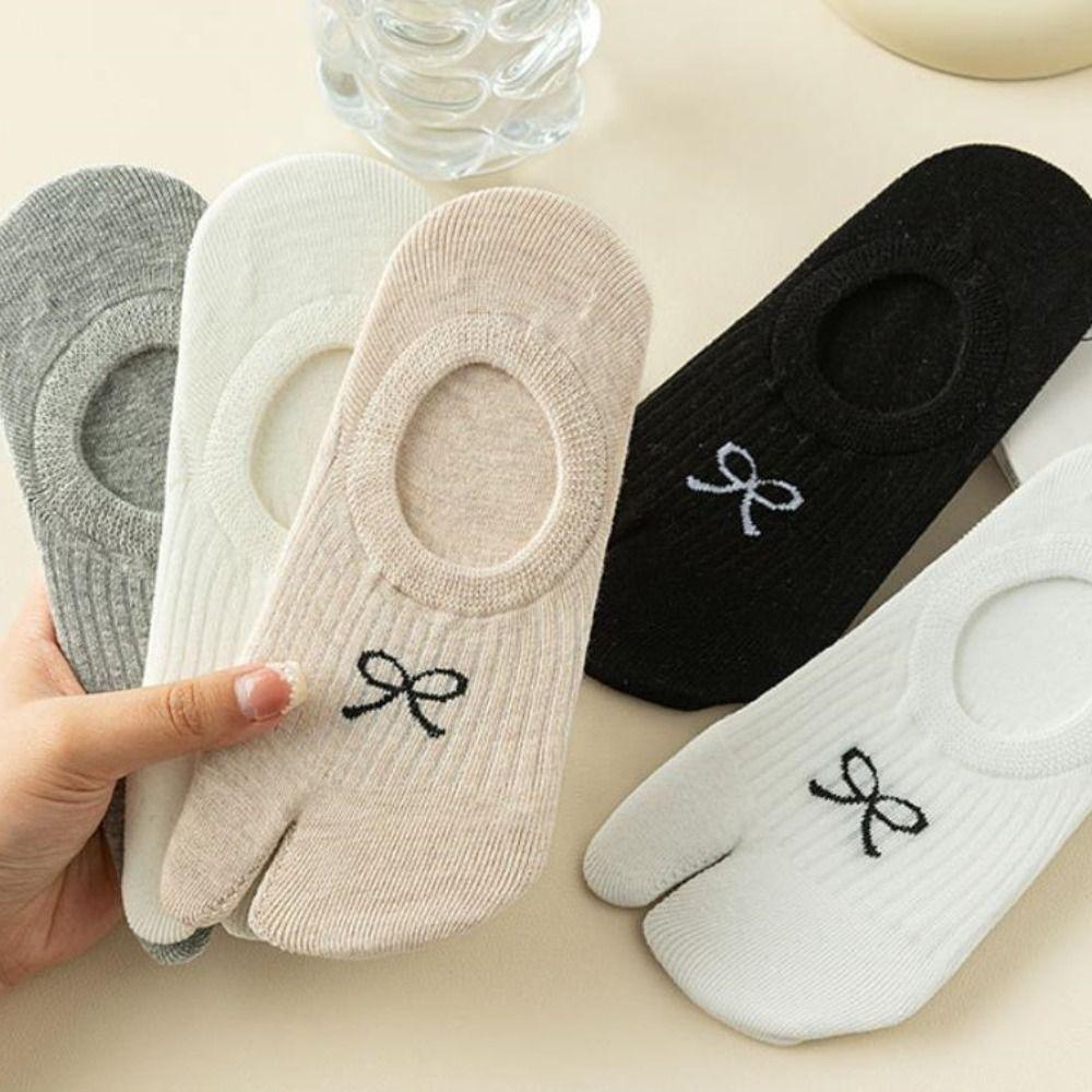 3Pairs Breathable Two Toe Boat Socks Invisible Split Toe Ankle Socks Sweet Bow Socks  Summer