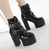Fashion 14CM Women Chunky Ankle Boots Leather Cosplay Round Toe Platform Knight Boots Shoes High Heels Black White Thick Heel Lace Up
