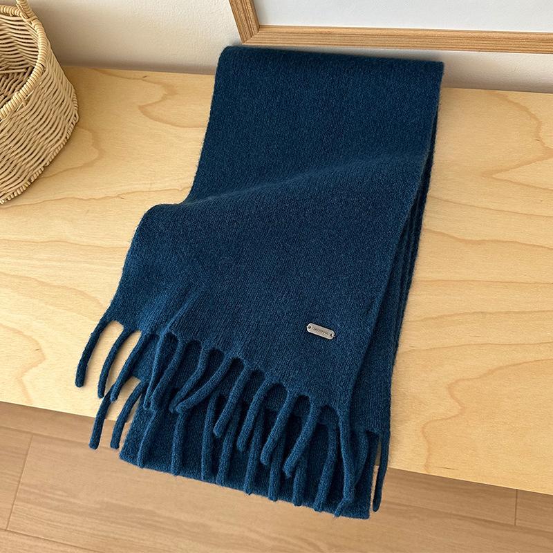 Scarf Women's High-end Tassel Warm Short Pure Wool Small Scarf Men