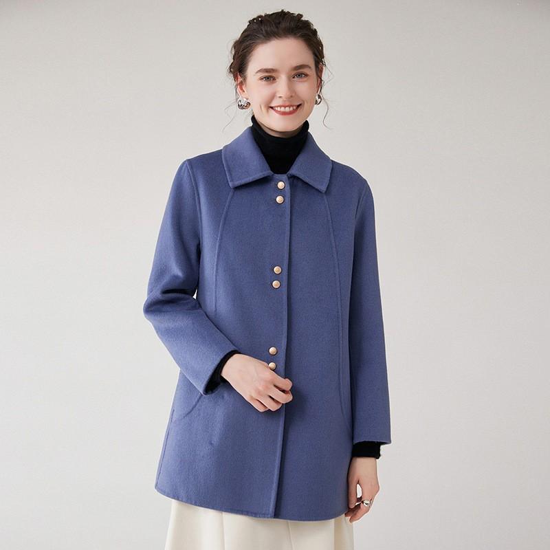 Womens Thick Wool Blend Double-Faced Coat Mid-Length Notched Collar Elegant Office Wear Winter