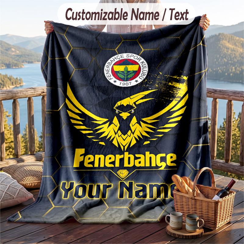 Flannel Blanket Fenerbahçe FC Print Custom Name Text Soft Throw for Sofa Bed