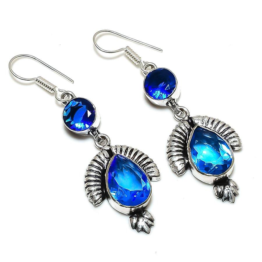 London Blue Topaz Handmade 925 Sterling Silver Jewelry Earring 2.25" I8a48