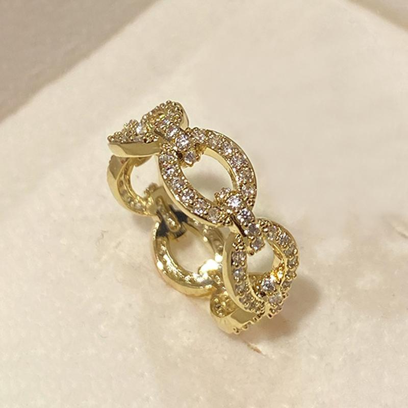 Huitan Chain Linked Design Finger Rings for Women Full with Dazzling Cubic Zirconia Statement Female Wedding Accessories Jewelry