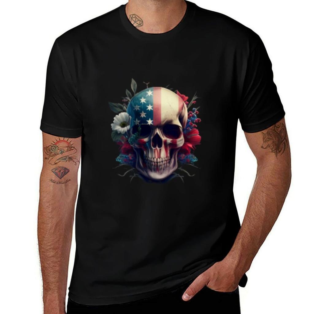 American Flag Skull T-Shirt Pattern Printed Tee Shirt