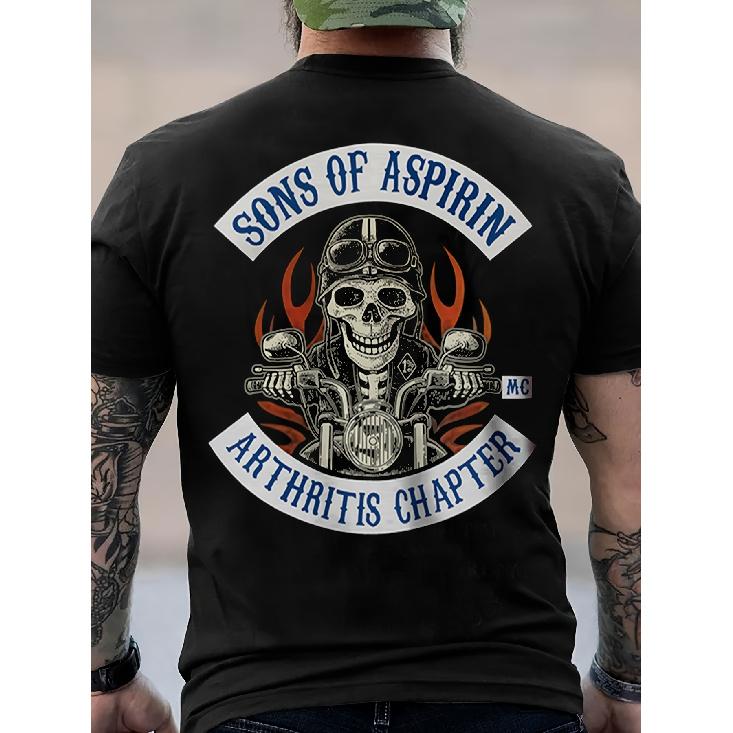 Men's Casual Sports 100% Breathable T-Shirt, 180G Halloween "Day of The Dead" Theme Classic Letter Print, Fashionable And Versatile Men's T-Shirt