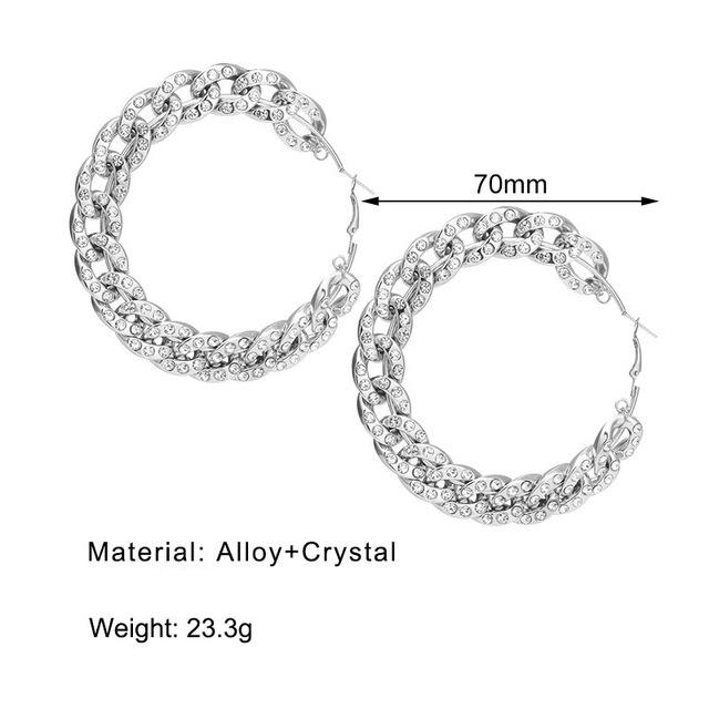 Серьги-кольца с большой металлической цепочкой и кристаллами для женщин, преувеличенные геометрические круги золотого и серебряного цвета, смешанные серьги, ювелирные изделия