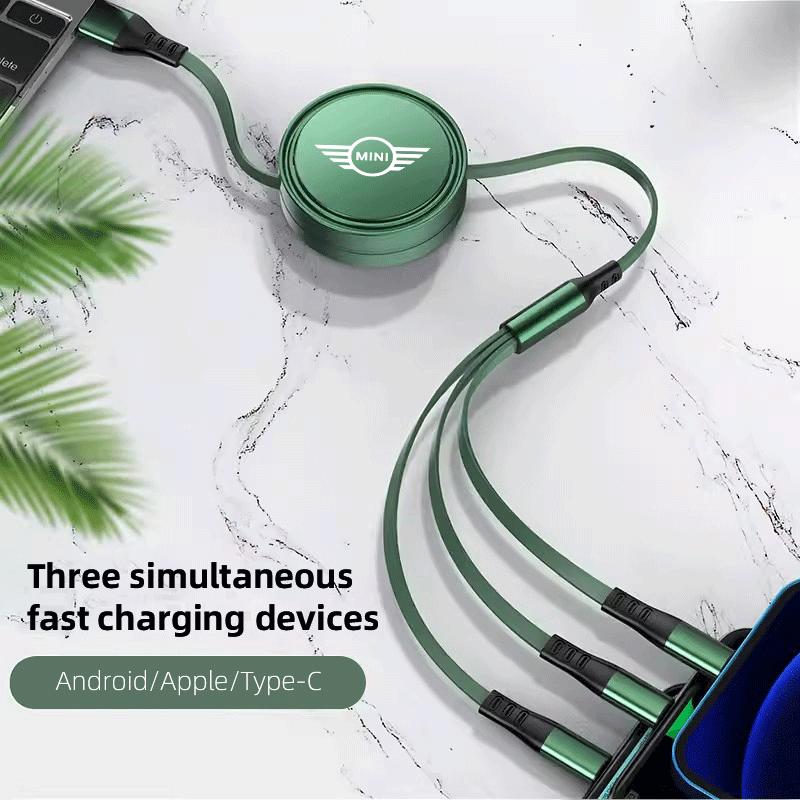 3-in-1 USB Type-C Fast Charger Plug Car Telescopic Data Cable For Mini Cooper JCW Works F54 F55 F56 F57 F60 R50 R52 R53 R55 R56 r2