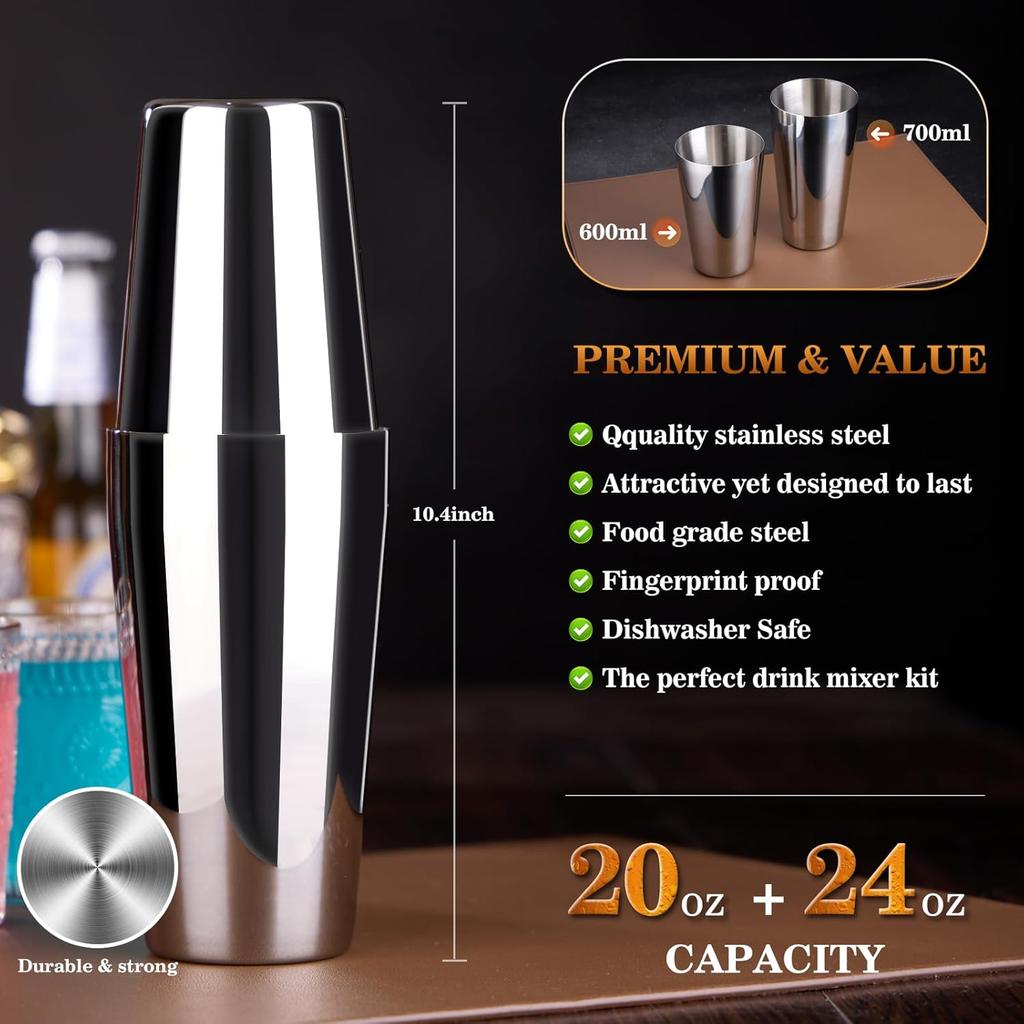 Cocktail Shaker Set Bartender Kit : 15-Piece Bar Tool Set with Acrylic Stand Bars Set with All Practical Bar Accessories, for Drink Mixing, Bar,